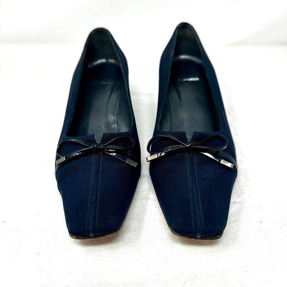 Stuart Weiztman Deep Blue Kitten Heel Loafers- Size 7W - Picture 5 of 14